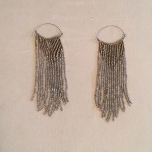 Beaded fringe hoop closure statement earrings